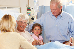 Familie besucht Oma im Krankenhaus
